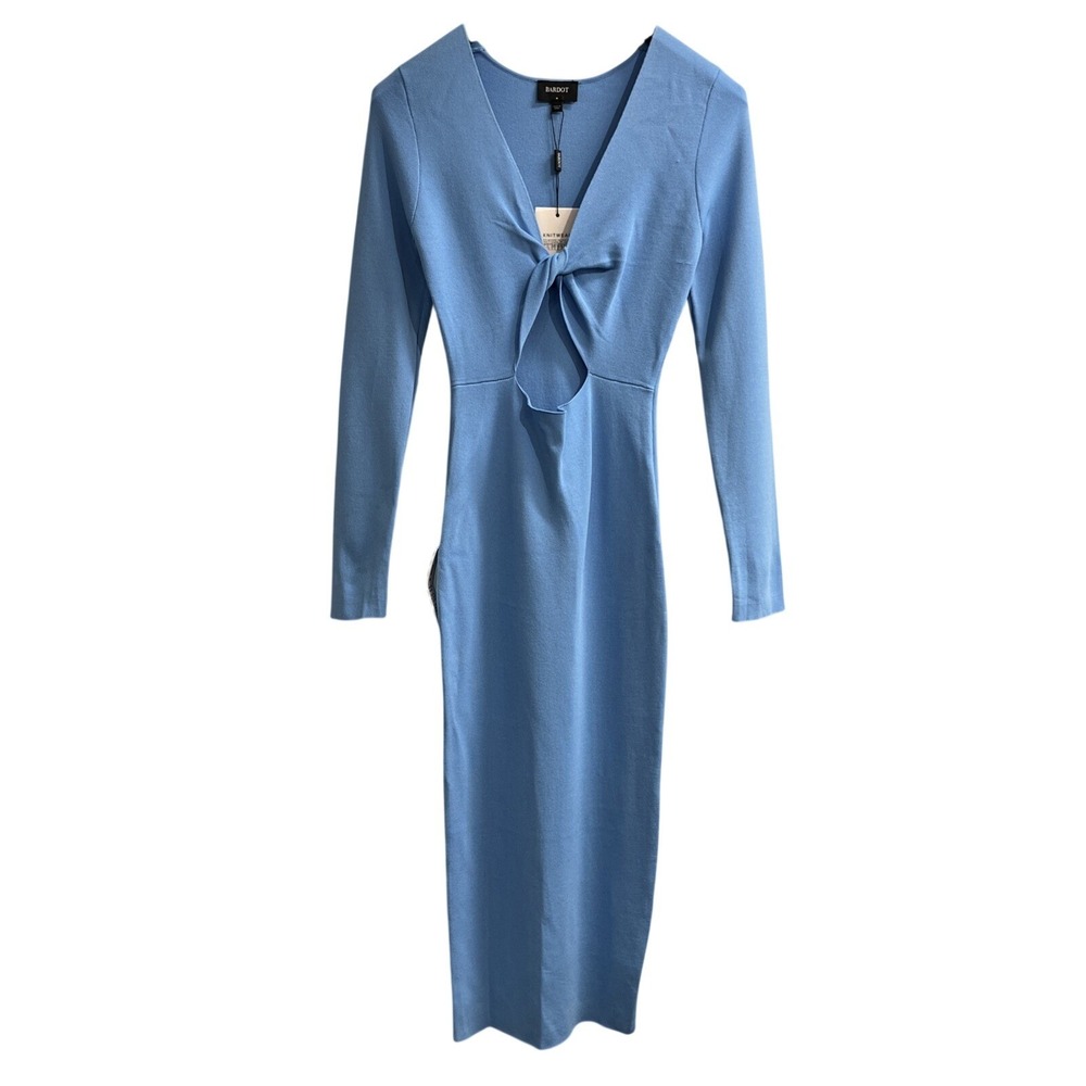 Bardot Eliana Twist Front Knit Dress M Blue Bodycon Waist Cut Out‎ Midi Event